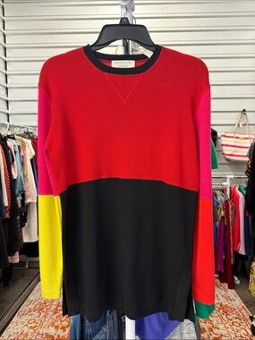 Lord & Taylor Red, Black & Pink Colorblock Crewneck Sweater